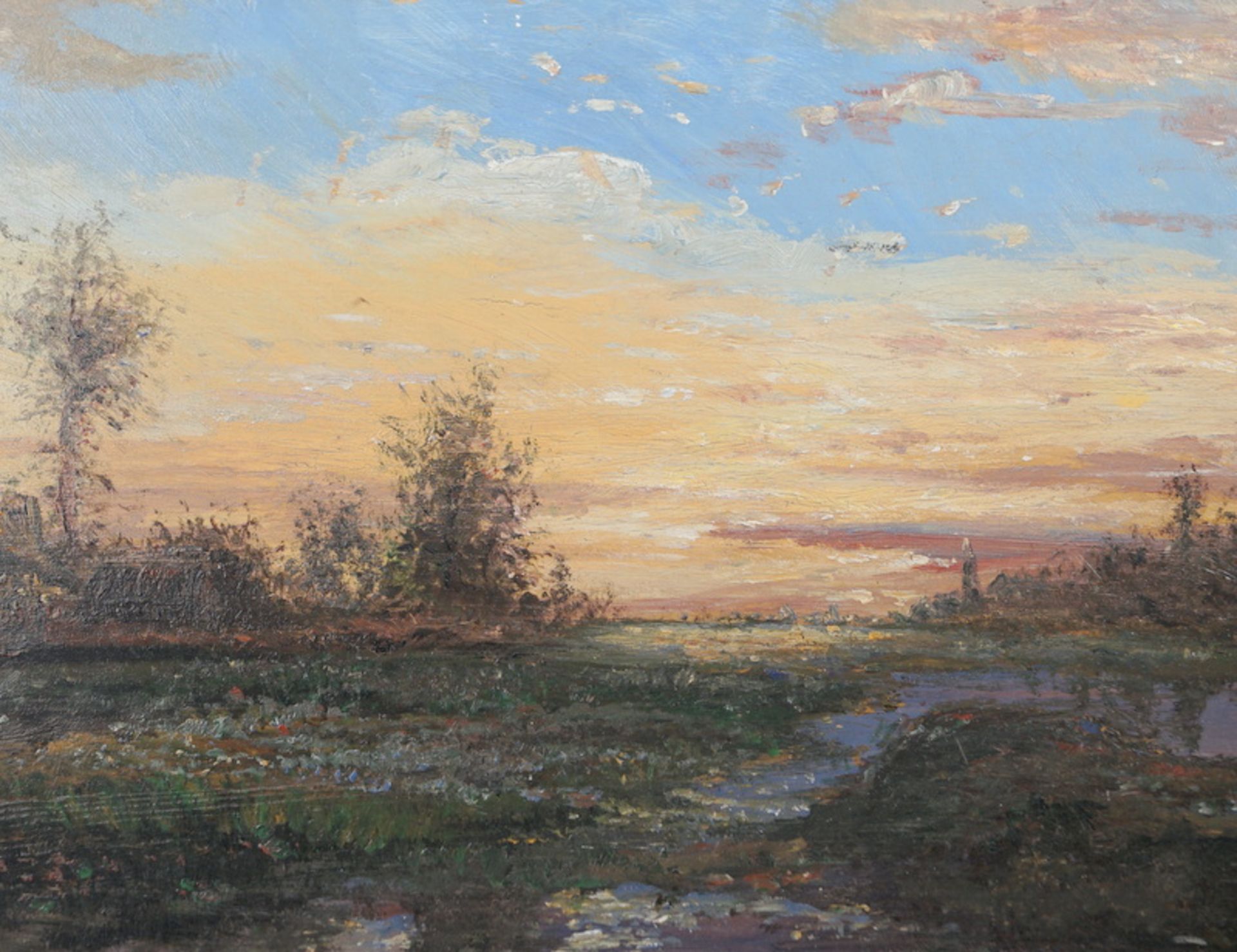Delpy, Hippolyte Camille: Sonnenaufgang über einem französischem Dorf mit Bachlauf - Image 3 of 6