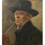 Huygens, León (wohl): Künstler-Selbstportrait mit langer Tonpfeife ca um 1880