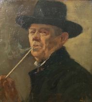Huygens, León (wohl): Künstler-Selbstportrait mit langer Tonpfeife ca um 1880