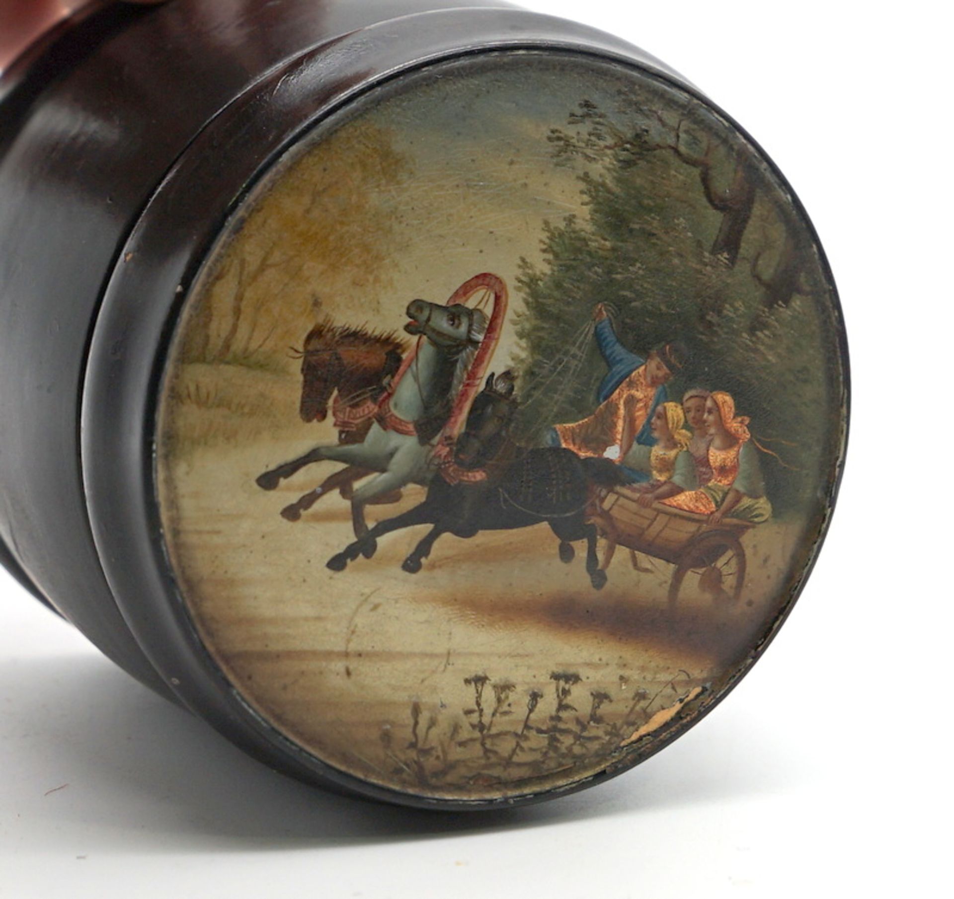 Tabaksdose mit Deckelmalerei "Schlittenfahrt" ca. 1880 - Bild 2 aus 3