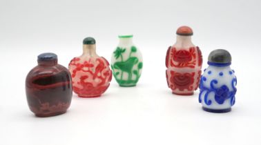 Sammlung von 6 antiken Snuff Bottles Peking Glas 19.Jh.