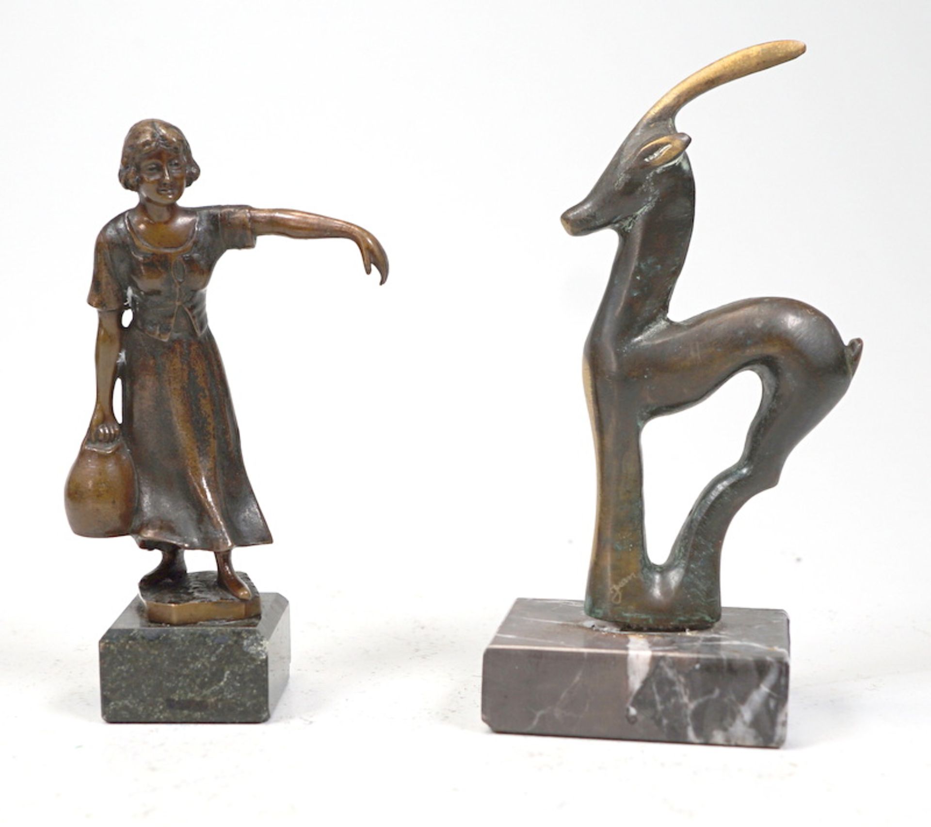 Unbekannt: Pärchen kl. Bronzefiguren auf Marmorsockel - Image 2 of 3