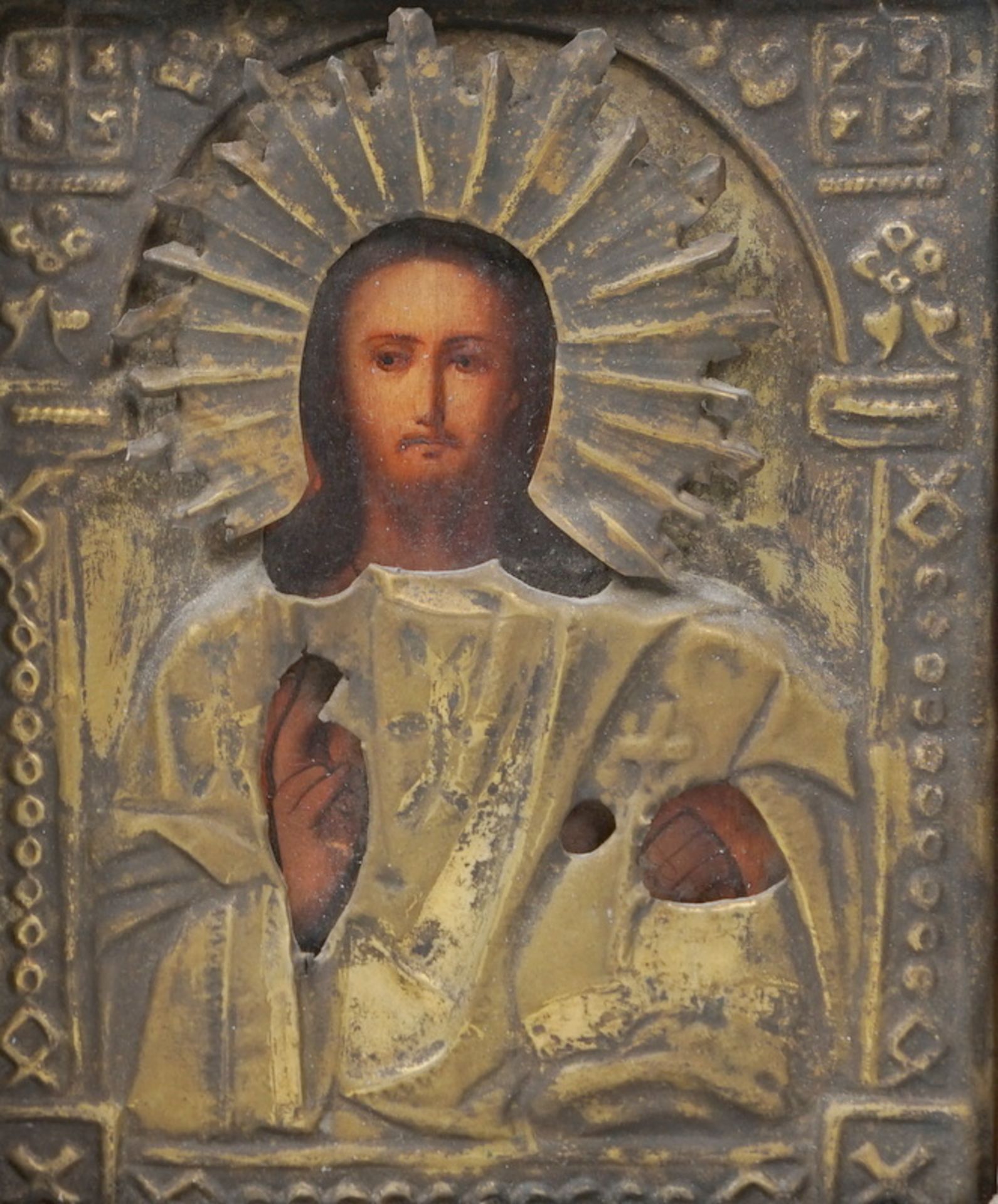 Pärchen Ikonen Christus Pantok./Maria u. Jesuskind Messingoklad - Bild 3 aus 3