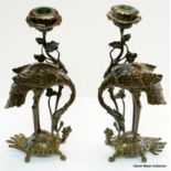 Pärchen japanische Bronzeleuchter als Reiher ca. 1880