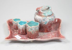 Utzschneider & Cie. Fabrique de Faience & Porcelaine: Teezeromonie-Set Jugendstil, ausdruckstark (ex