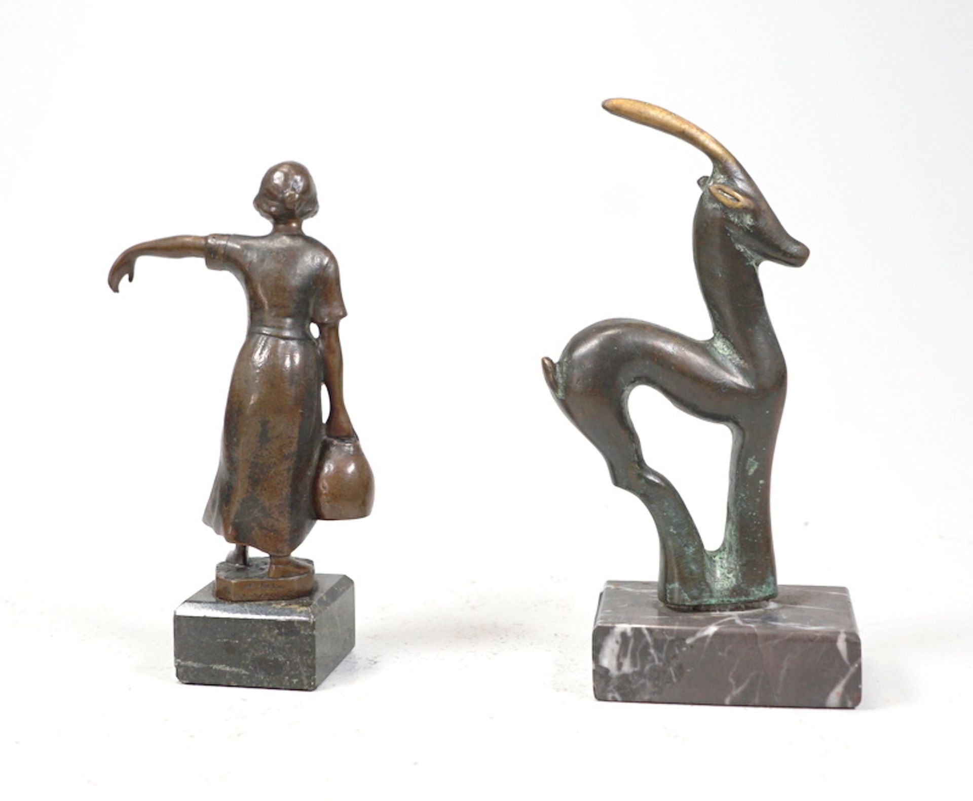 Unbekannt: Pärchen kl. Bronzefiguren auf Marmorsockel - Image 3 of 3