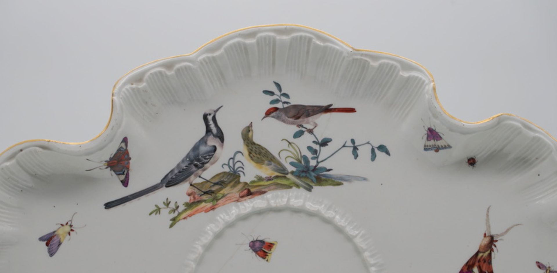 Königl. Meissen: Große Servierplatte Dekor Vögel und Insekten um 1740 - Bild 3 aus 5