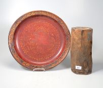 Holzteller und japanische Holzvase mit Cloisonné Verzierung