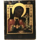 Ikone, Gottesmutter den Gekreuzigten anbetend, Russland 19.Jhd.