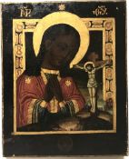 Ikone, Gottesmutter den Gekreuzigten anbetend, Russland 19.Jhd.