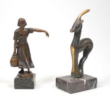 Unbekannt: Pärchen kl. Bronzefiguren auf Marmorsockel