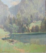 Kalmus, Leo: Sonniger Waldsee in schweizer Bergen