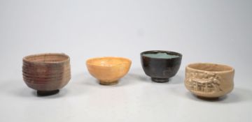 Sammlung von 4 signierten japanische Chawan Teeschalen 19. JH.