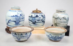 3 Vorratsgefässe und 2 Pflanzschalen Quing-Dyn