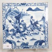 Große unterglasurblaue Kachel mit streitenden Reitern Quing
