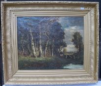 Vallée, Étienne-Maxime: Viehhirtin mit Kühen am Waldrand