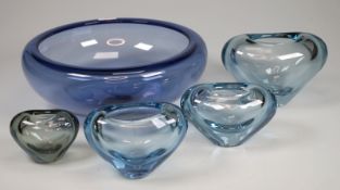 Holmegaard: Design-Sammlung Schale & vier Herzvasen