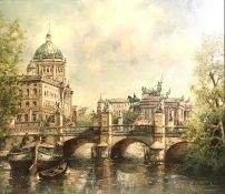 Burger, Ludwig: Blick über die Spree mit Stadtschloss u. Brandenburger Tor