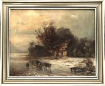 Gehöft an gefrorenem See,19.Jhd.