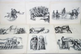 unbekannter Graphiker 60er Jahre: Spätkubistischer Entwurfzyklus 9 Blatt