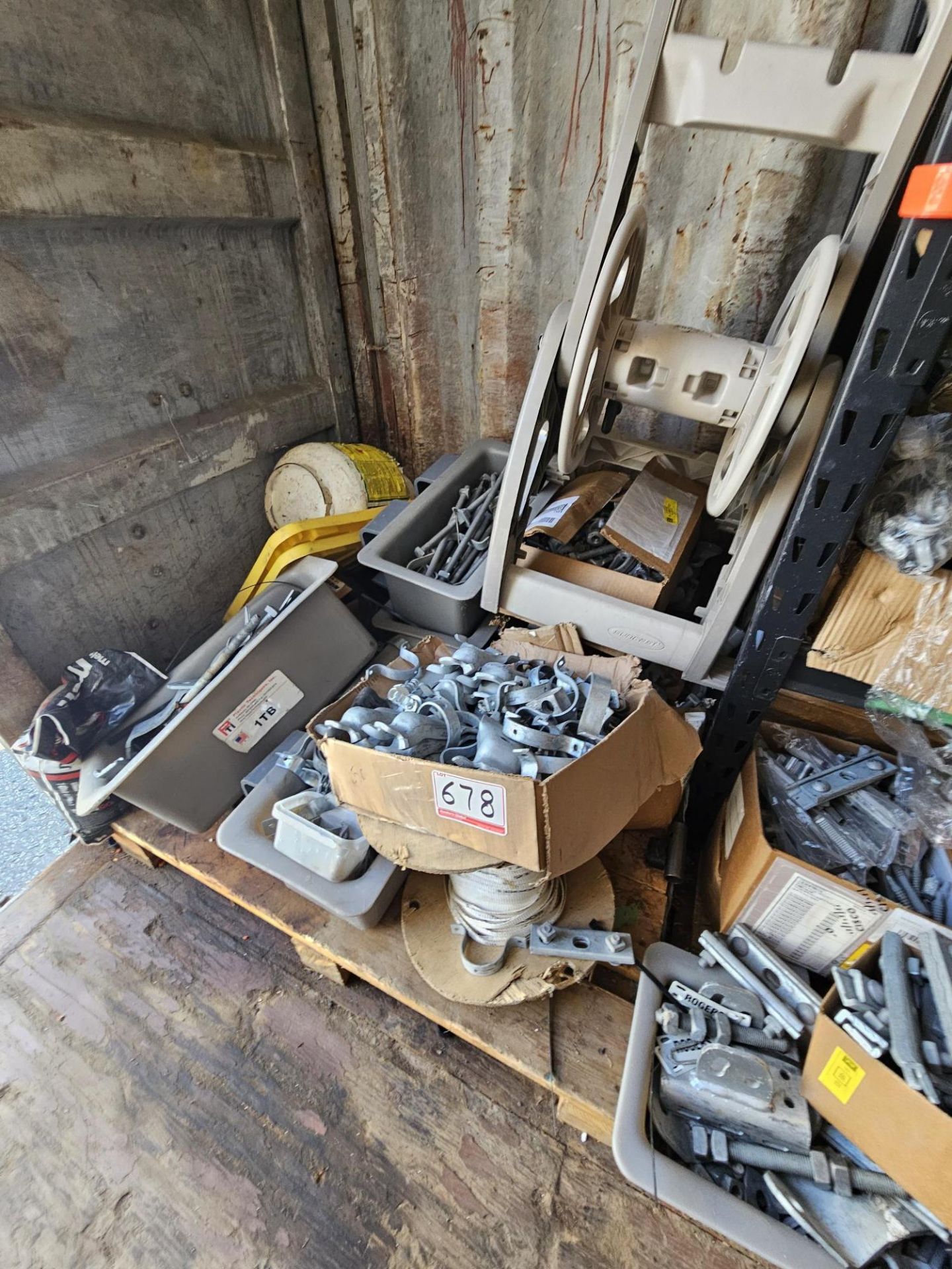 COMPLETE CONTENTS OF STORAGE CONTAINER: C/O PARTS, PIPE, HARDWARE, SHELVING & MATERIALS OUTSIDE - Image 4 of 9