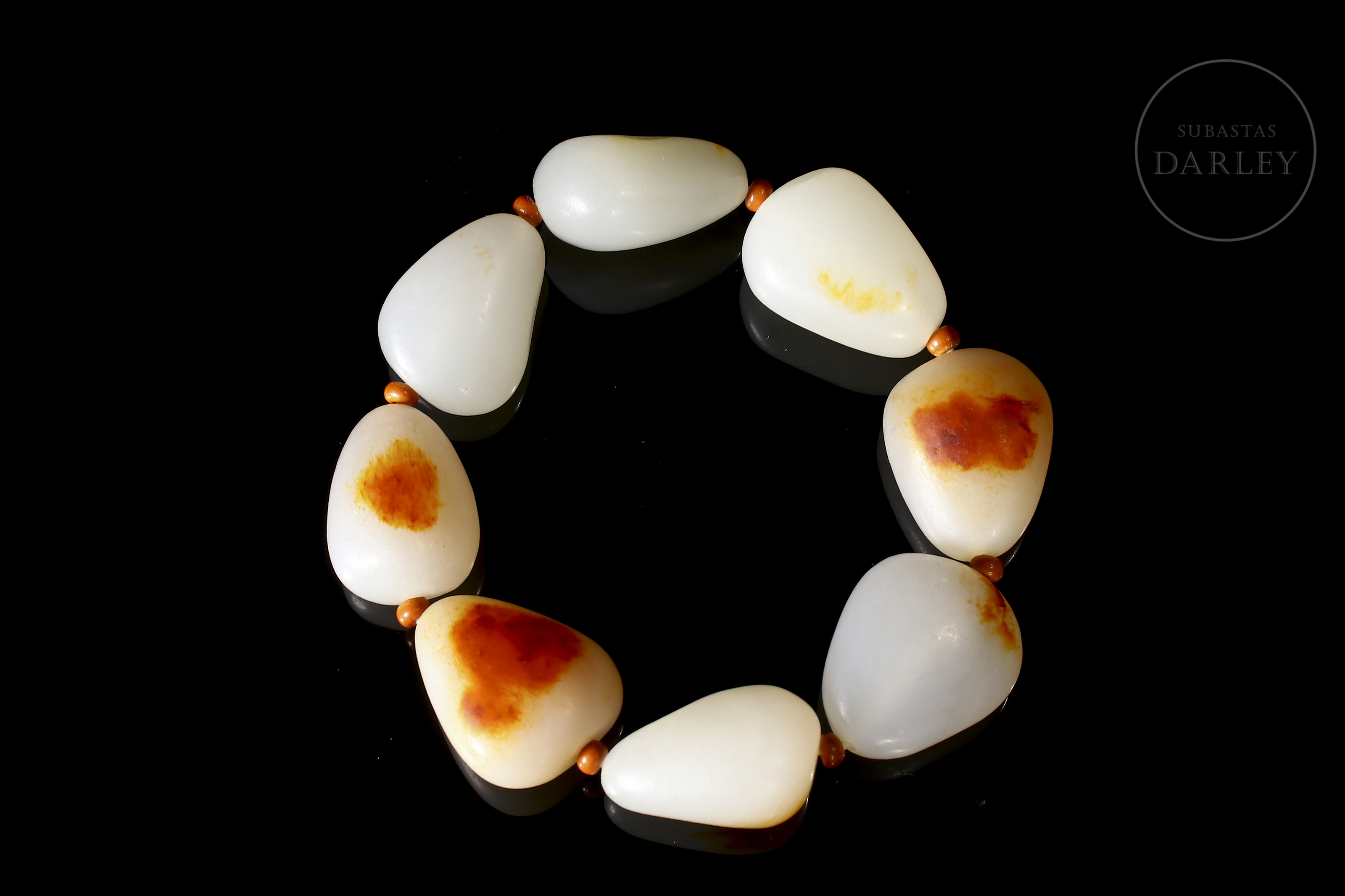 White jade bead bracelet, 20th century - Image 3 of 5