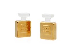 A Chanel pair of 24ct gold-plated and clear celluloid Coco Chanel bottle earrings, circa 1970's.