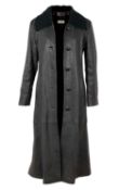 A Jane Norris black leather ladies full-length trench coat.