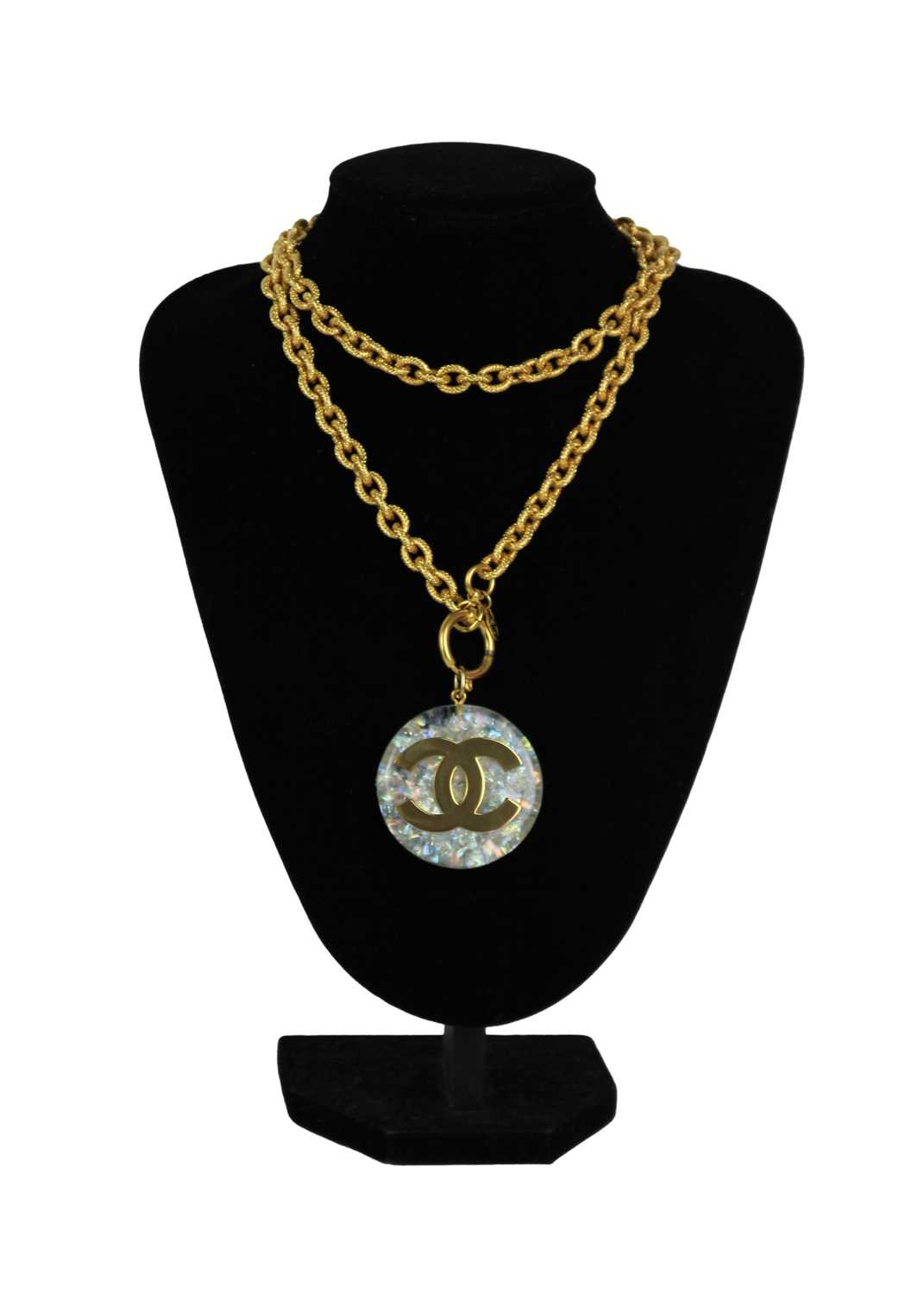 A Chanel 24ct gold-plated CC and opalescent resin medallion necklace, circa 1990/91. - Image 2 of 2