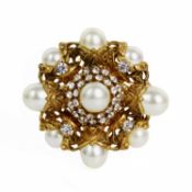 A Chanel faux pearl and crystal set gold-plated Baroque brooch, circa 1950's.