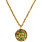 A Chanel 24ct gold-plated green Gripoix set pendant necklace, early 1980's.