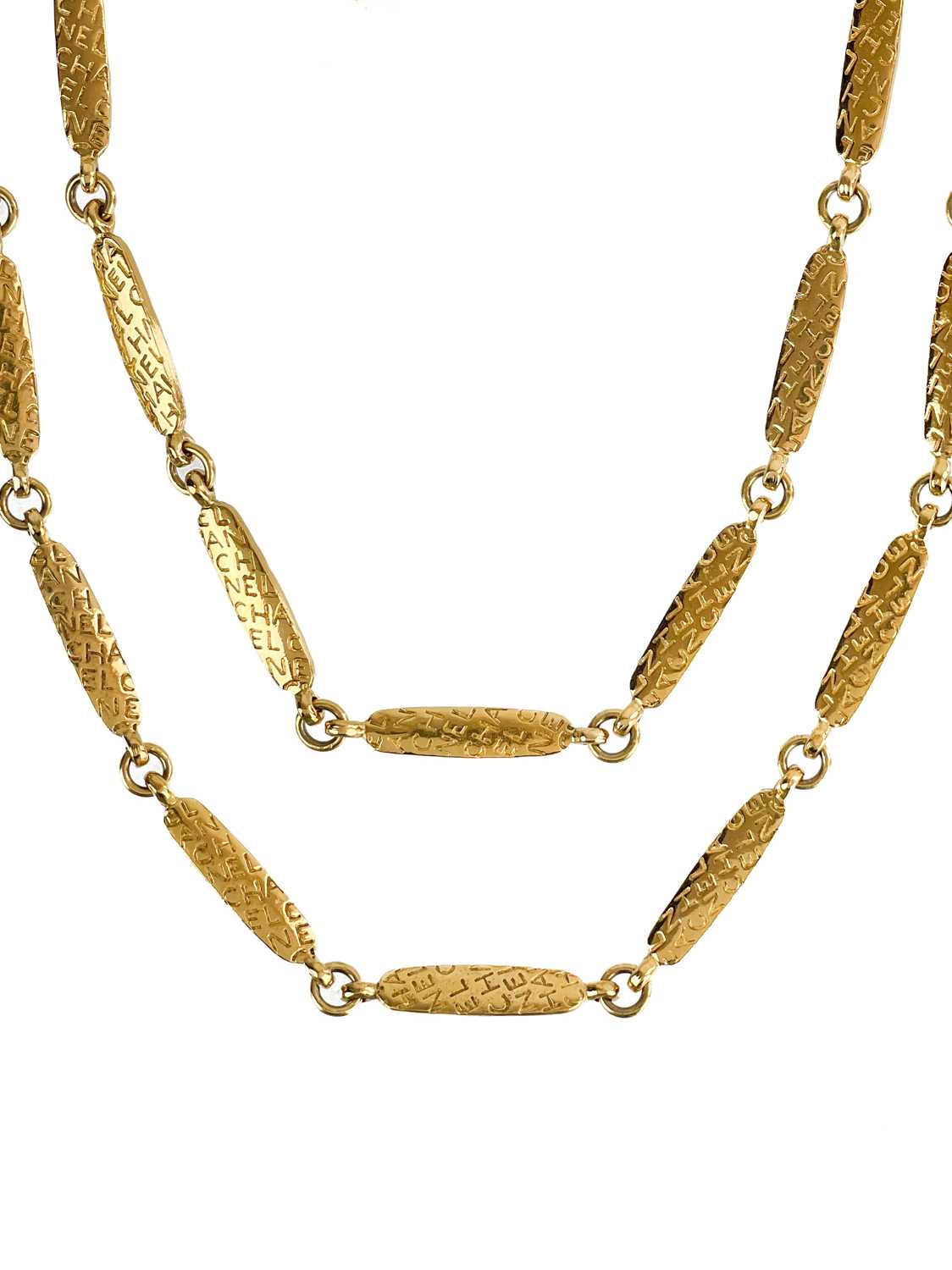 A Chanel 24ct gold-plated bar link extremely long necklace, circa 1990/91.