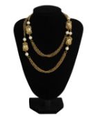 A Chanel gold-plated faux pearl sautoir neck chain, circa 1940's.