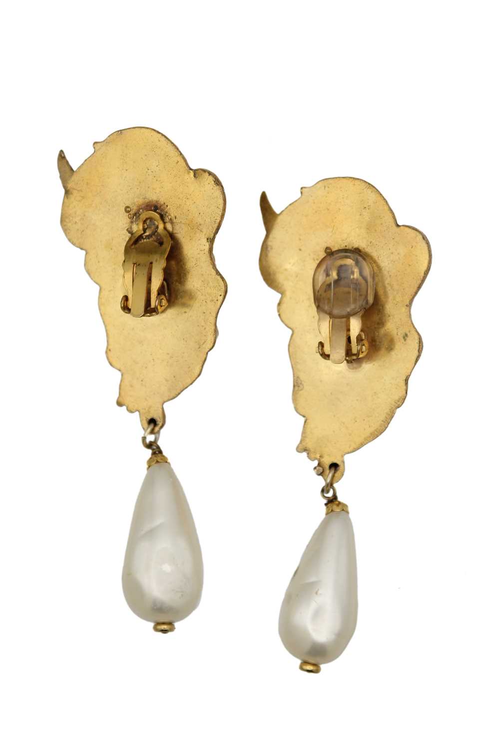 A Chanel rare pair of impressive cherub and faux pearl drop clip earrings, circa 1980's. - Image 2 of 2