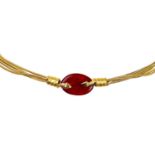 A Chanel rare 1970's red Gripoix 24ct gold-plated snake five-strand necklace.