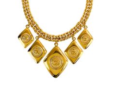 A Chanel 24ct gold-plated five CC medallion choker necklace, circa 1990/91.