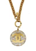 A Chanel 24ct gold-plated CC and opalescent resin medallion necklace, circa 1990/91.