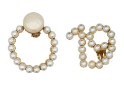 A Chanel pair of faux pearl gold-plated '19' and hoop clip earrings.