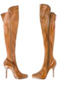 A pair of Tom Ford for Gucci tan leather knee-high stiletto heel boots.