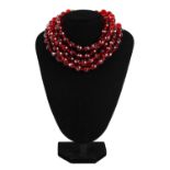 A Chanel Maison Gripoix faceted red beaded five-strand choker necklace, circa 1990.