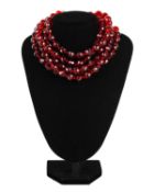 A Chanel Maison Gripoix faceted red beaded five-strand choker necklace, circa 1990.