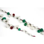 A Chanel 'Opera' red and green Gripoix fluted bead, faux pearl and crystal set sautoir necklace, cir