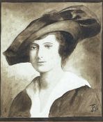 An Edwardian Portrait Woman in a wide-brimmed hat