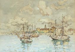 Peter Moffat LINDNER (1852-1949) Fishing Boats in Port