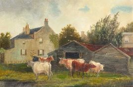 A 19th Century Farmyard View Oil on canvas