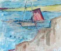 Alan George RALPH (1937-2009) Single Red Sail Boat, St Ives