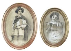 19th Century, Cornish School Two graphite portraits with white highlights