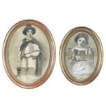 19th Century, Cornish School Two graphite portraits with white highlights