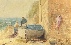 William Casley (1852-1918) Fishermen Preparing Their Nets