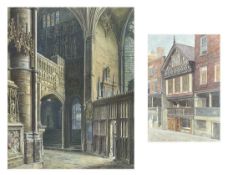Alfred Bennett BAMFORD (act.1880-1930) Church Interior and Tudor shop exteriir
